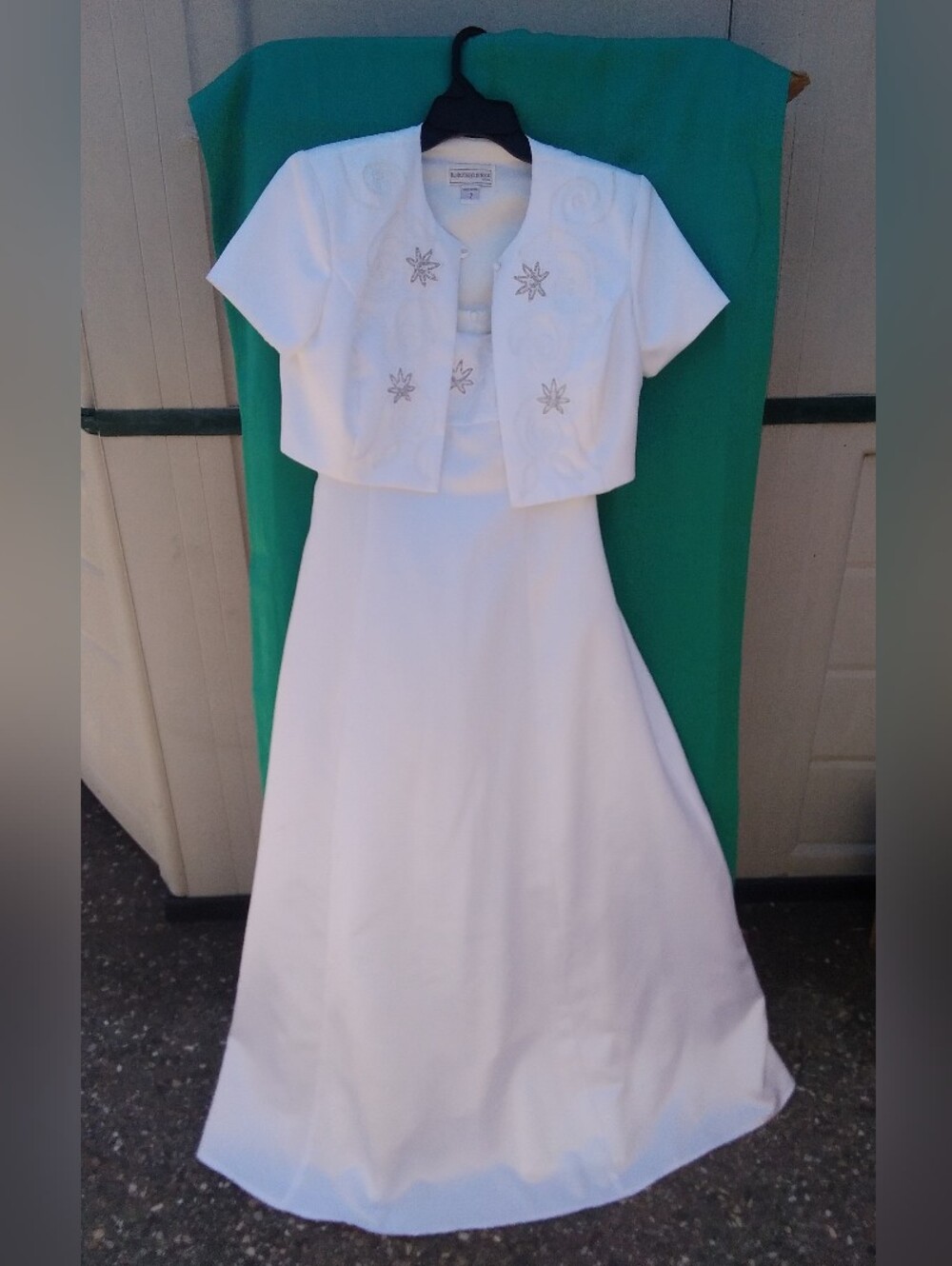 Vintage Jessica Mc Clintock Bridal White Satin Gown Dress Set Beaded